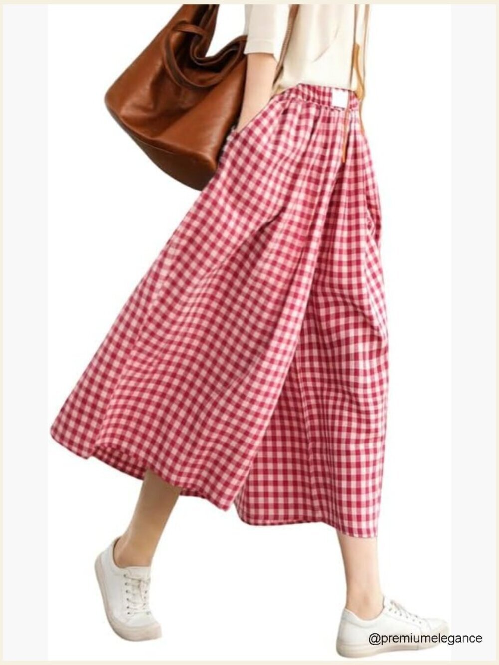 Cotton Capri Pants Elastic Waist Wide Leg Palazzo Culottes with Pockets S-2XL